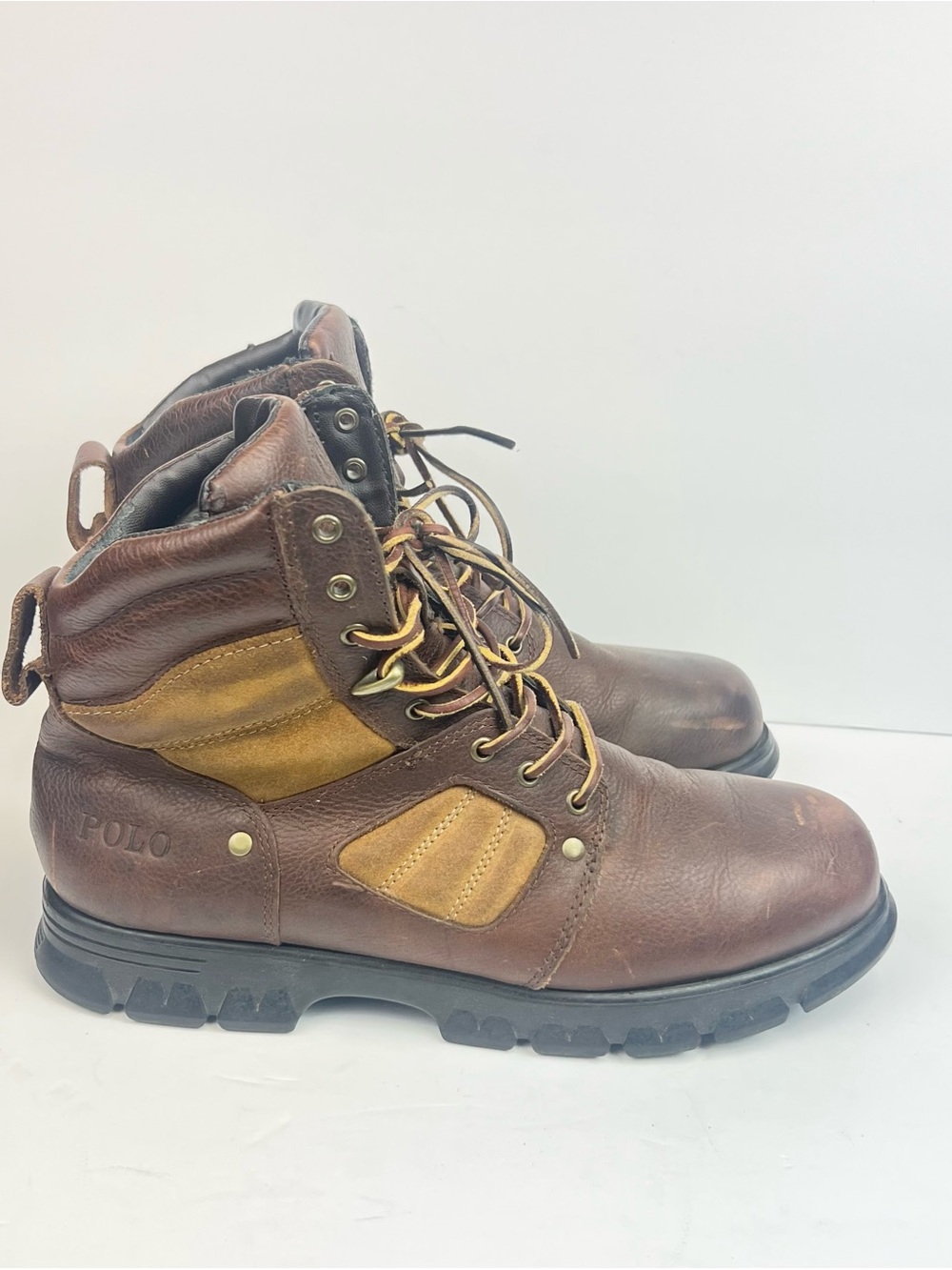 POLO RALPH LAUREN Men's 12 D Brown Tan Oiled Leather DIEGO RUGGED BOOTS